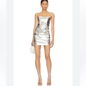 NWT Revolve Superdown Nellie Strapless Mini Dress in Metallic Silver